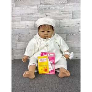 SIGIKID VINTAGE Realistic Brunette BABY Girl Doll White Outfit Tag 21in #189